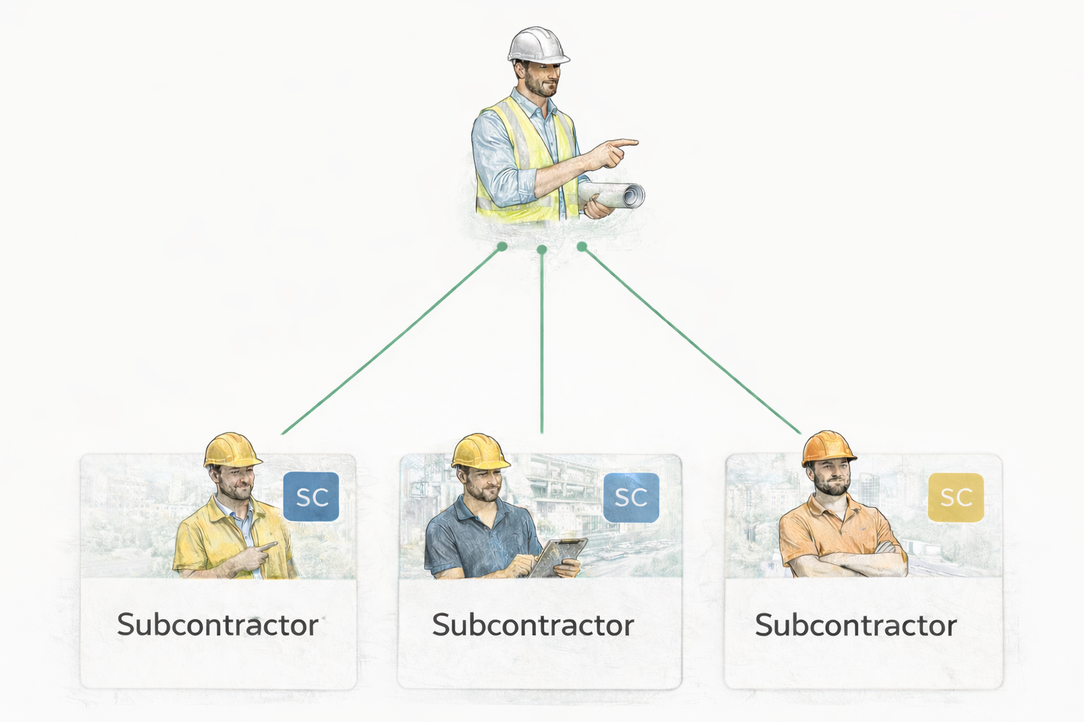 Projektsamarbejde med byggeleder og underentreprenører